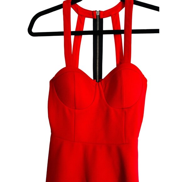 2/$30 Material Girl Cherry Red Large Halter Style Scalloped Hemline & Built-In B - Picture 5 of 14